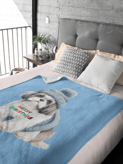 Cozy and Festive "Merry Christmas Shih Tzu" Blanket – Perfect Holiday Gift - Shih Tzu Gifts