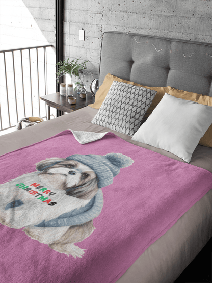 Cozy and Festive "Merry Christmas Shih Tzu" Blanket – Perfect Holiday Gift - Shih Tzu Gifts