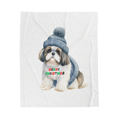 Cozy and Festive "Merry Christmas Shih Tzu" Blanket – Perfect Holiday Gift - Shih Tzu Gifts