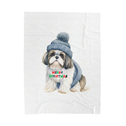 Cozy and Festive "Merry Christmas Shih Tzu" Blanket – Perfect Holiday Gift - Shih Tzu Gifts