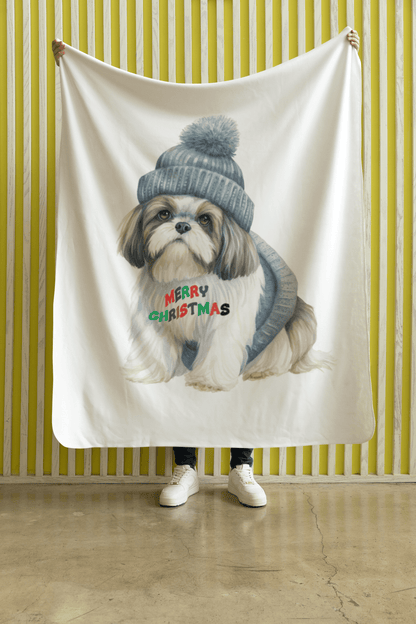 Cozy and Festive "Merry Christmas Shih Tzu" Blanket – Perfect Holiday Gift - Shih Tzu Gifts