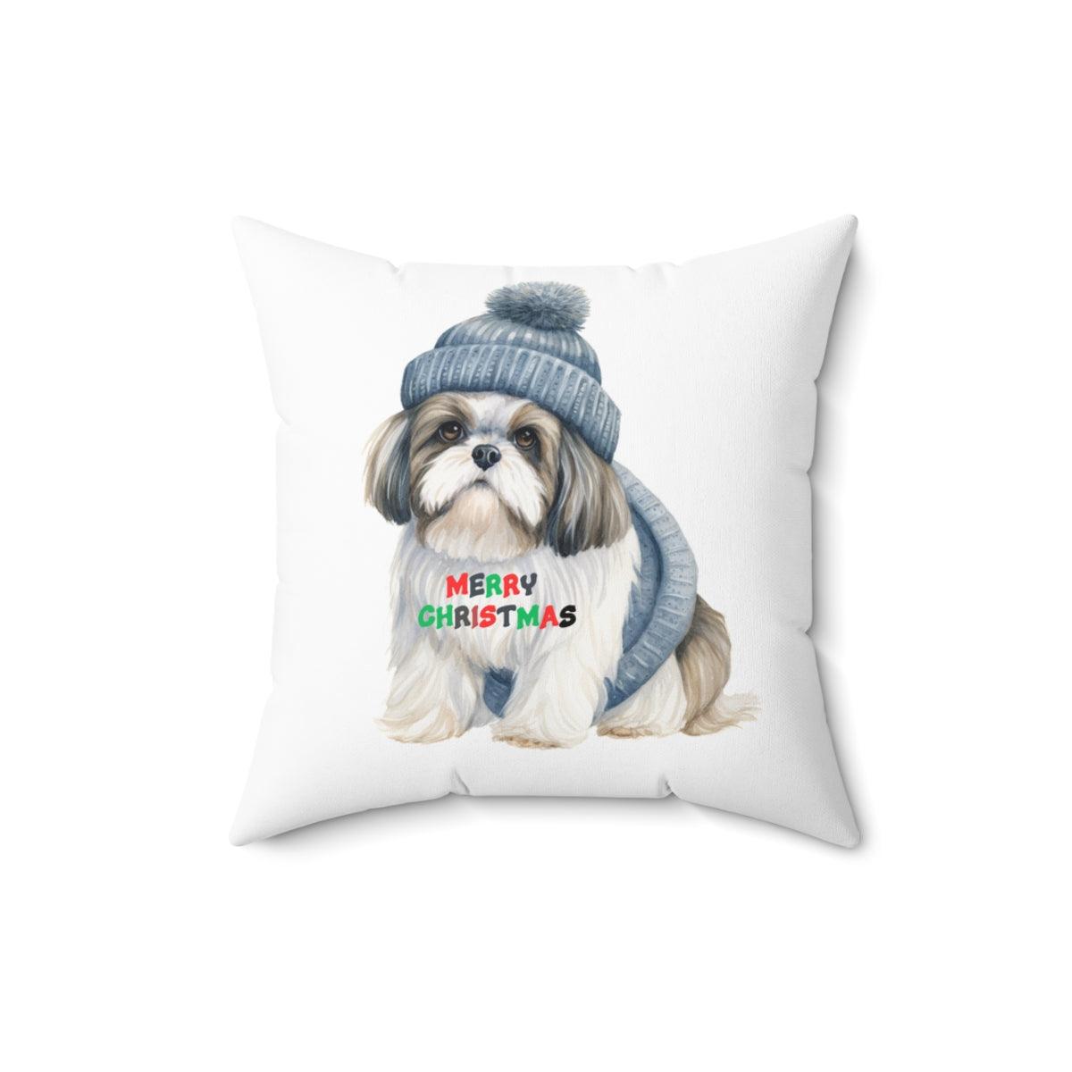 Merry Christmas Shih Tzu Pillow - Festive Gift for Shih Tzu Lovers - Shih Tzu Gifts