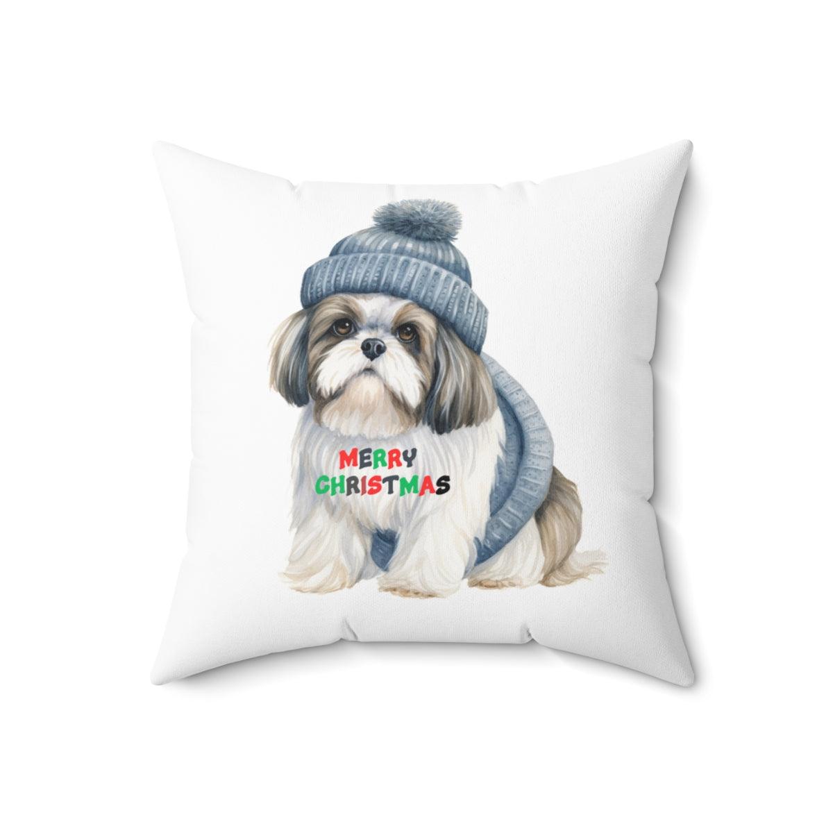 Merry Christmas Shih Tzu Pillow - Festive Gift for Shih Tzu Lovers - Shih Tzu Gifts