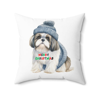 Merry Christmas Shih Tzu Pillow - Festive Gift for Shih Tzu Lovers - Shih Tzu Gifts