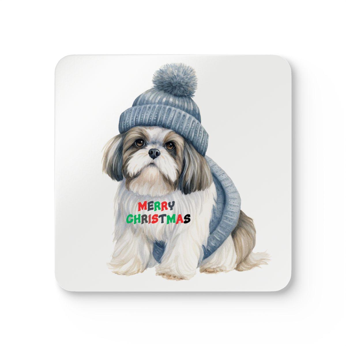 Festive "Merry Christmas Shih Tzu" Corkwood Coaster Set – Perfect Gift! - Shih Tzu Gifts