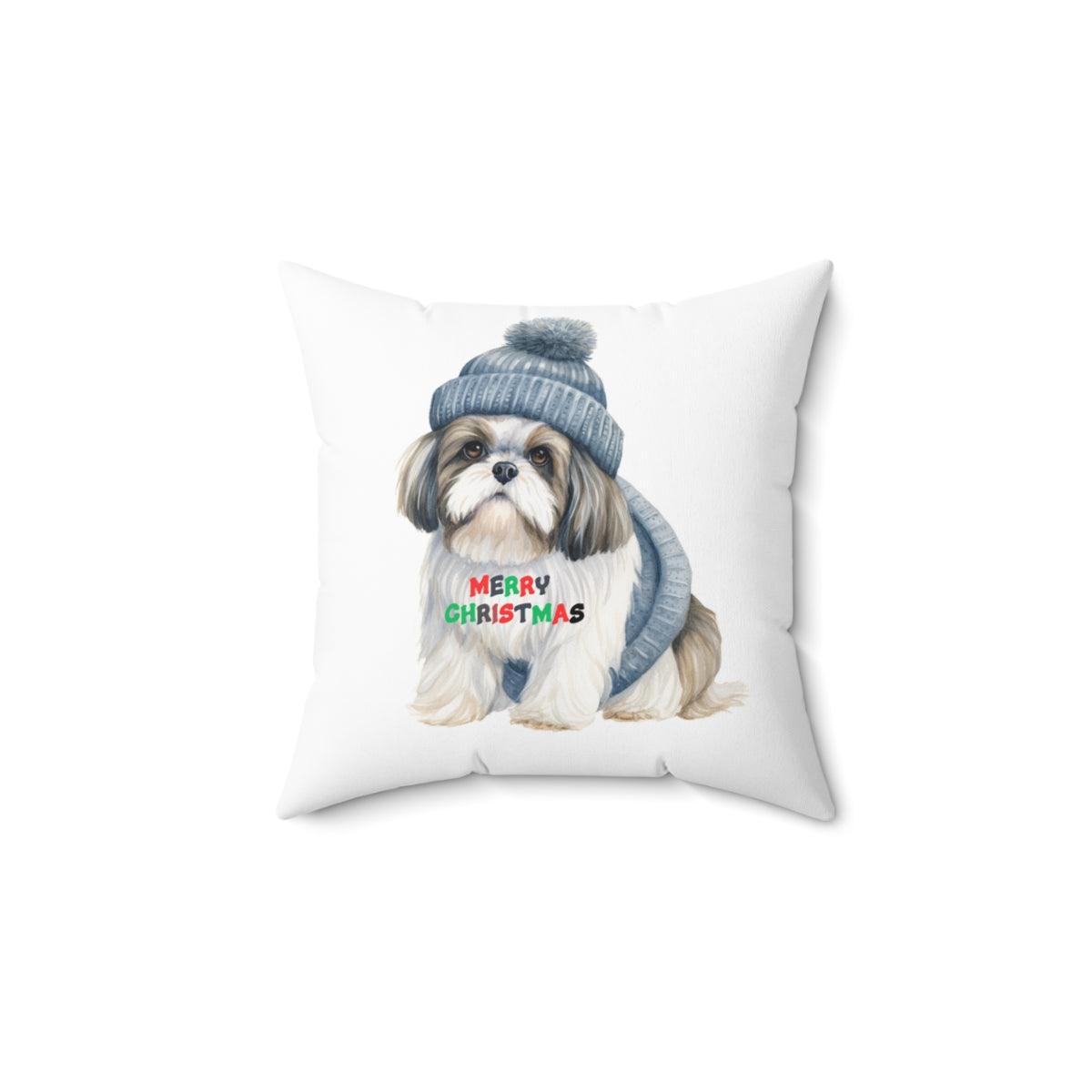 Merry Christmas Shih Tzu Pillow - Festive Gift for Shih Tzu Lovers - Shih Tzu Gifts