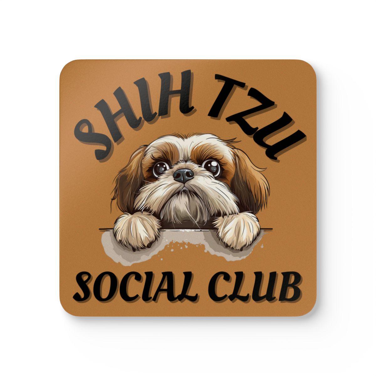 Shih Tzu Social Club Corkwood Coaster Set - Shih Tzu Gifts