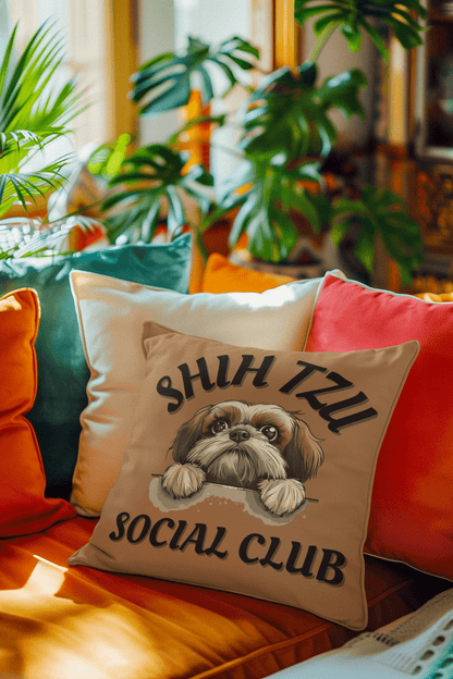 Shih Tzu Social Club Pillow - Shih Tzu Gifts