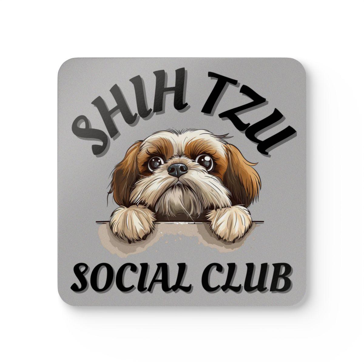 Shih Tzu Social Club Corkwood Coaster Set - Shih Tzu Gifts