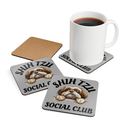 Shih Tzu Social Club Corkwood Coaster Set - Shih Tzu Gifts