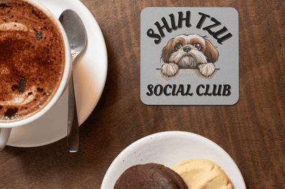 Shih Tzu Social Club Corkwood Coaster Set - Shih Tzu Gifts