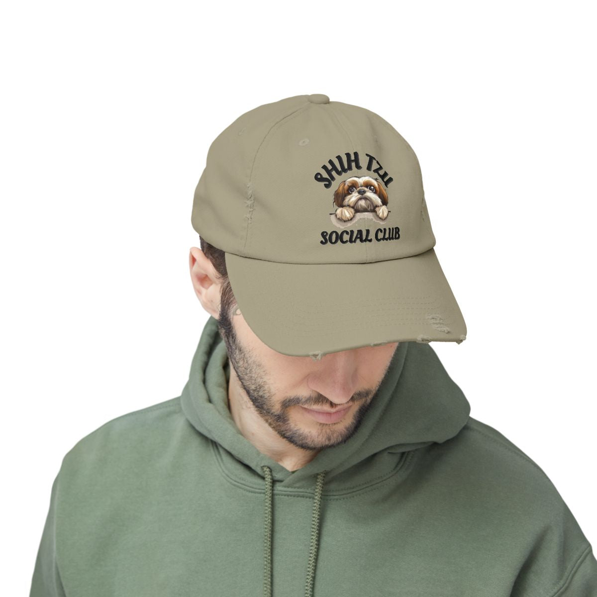 Shih Tzu Social Club Distressed Hat – Adjustable Cotton Twill Cap