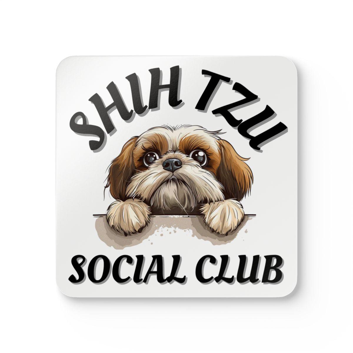 Shih Tzu Social Club Corkwood Coaster Set - Shih Tzu Gifts