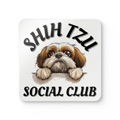 Shih Tzu Social Club Corkwood Coaster Set - Shih Tzu Gifts