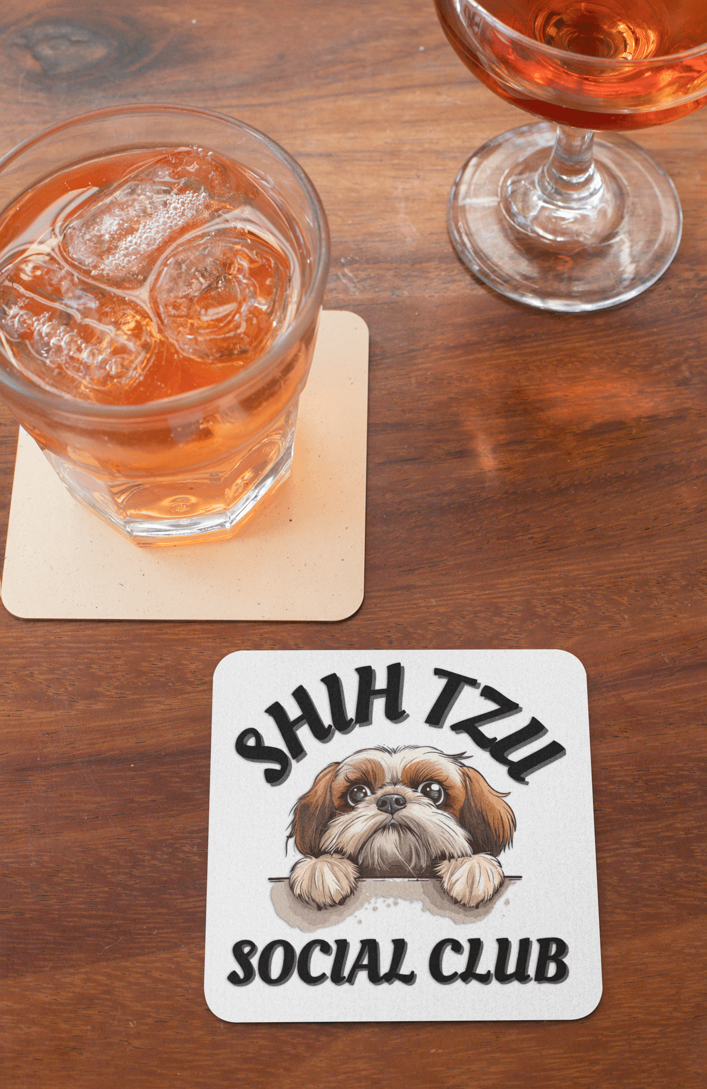 Shih Tzu Social Club Corkwood Coaster Set - Shih Tzu Gifts