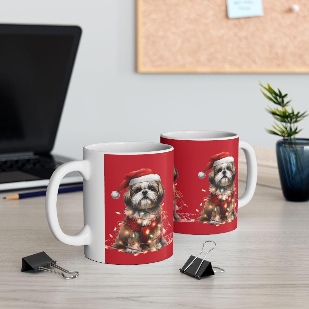 Shih Tzu Wearing a Christmas Hat and Wrapped in Lights Mug - Shih Tzu Gifts