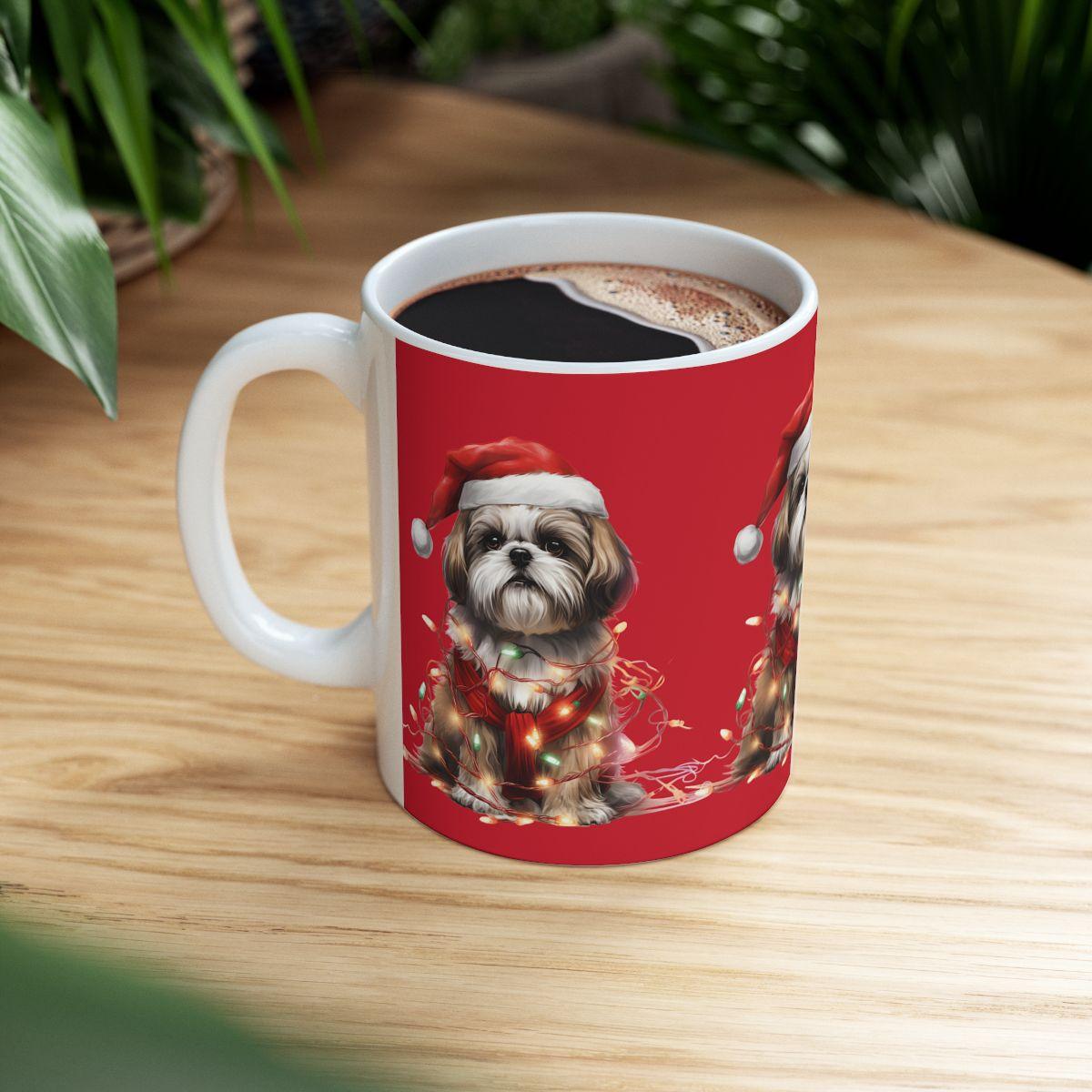 Shih Tzu Wearing a Christmas Hat and Wrapped in Lights Mug - Shih Tzu Gifts