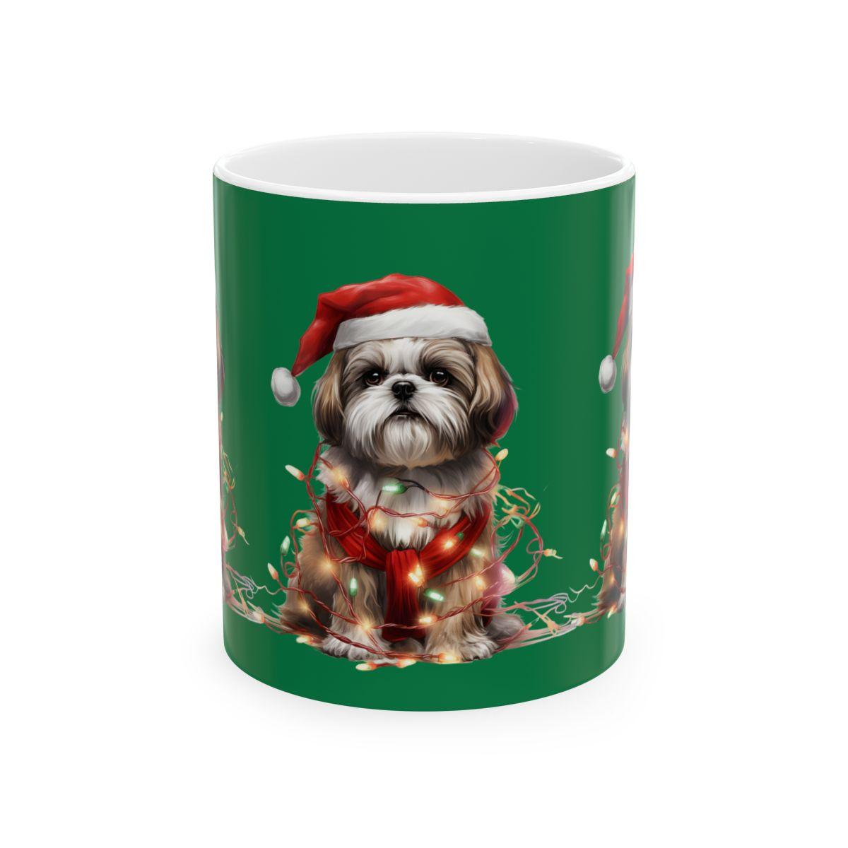 Shih Tzu Wearing a Christmas Hat and Wrapped in Lights Mug - Shih Tzu Gifts