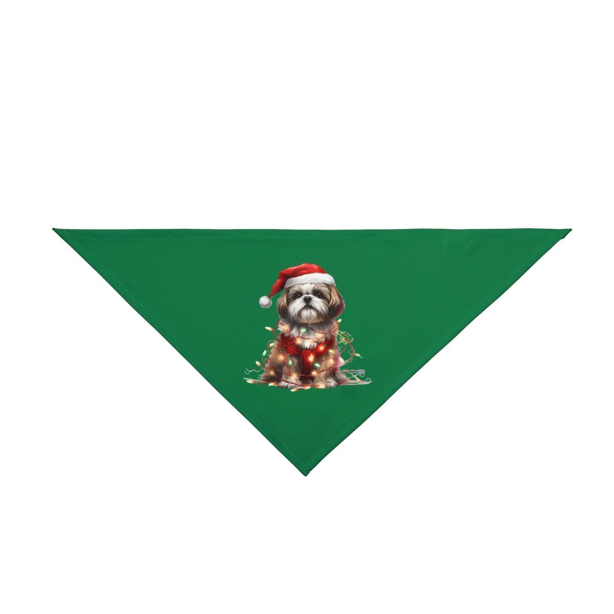 Shih Tzu Wearing a Christmas Hat and Wrapped in Lights Pet Bandana - Shih Tzu Gifts