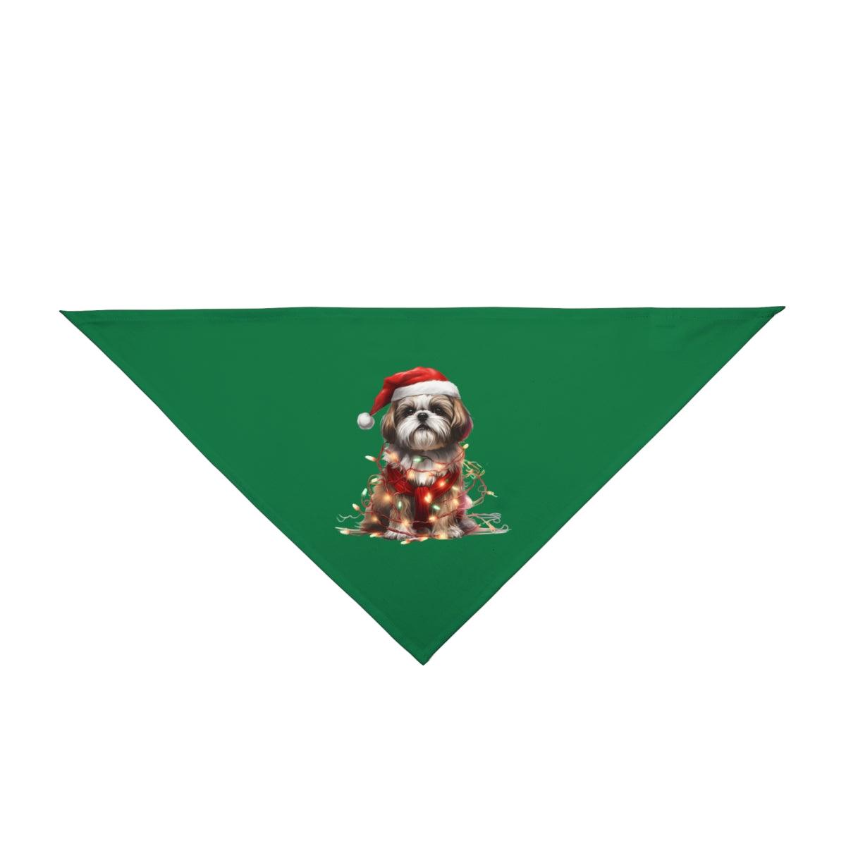 Shih Tzu Wearing a Christmas Hat and Wrapped in Lights Pet Bandana - Shih Tzu Gifts