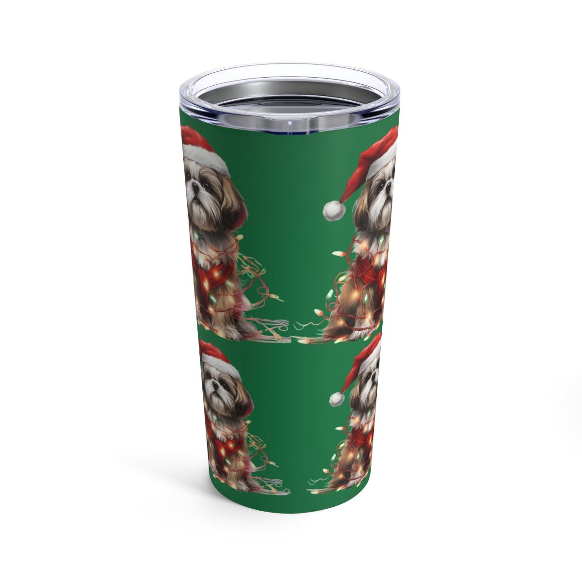 Shih Tzu Wearing a Christmas Hat and Wrapped in Lights Tumbler - Shih Tzu Gifts