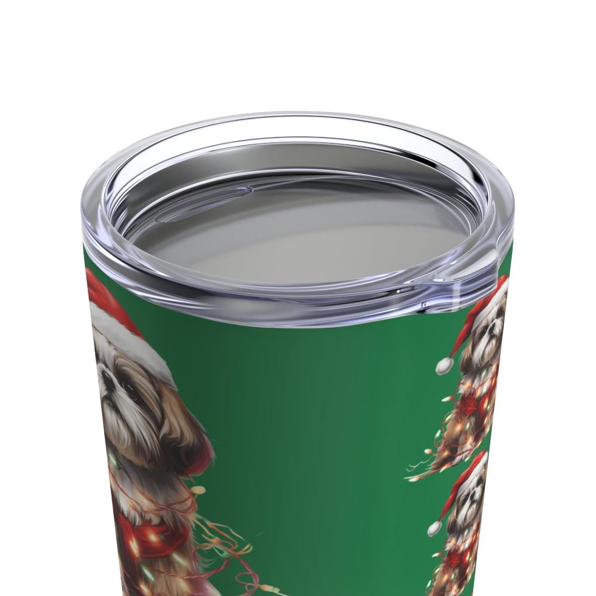 Shih Tzu Wearing a Christmas Hat and Wrapped in Lights Tumbler - Shih Tzu Gifts