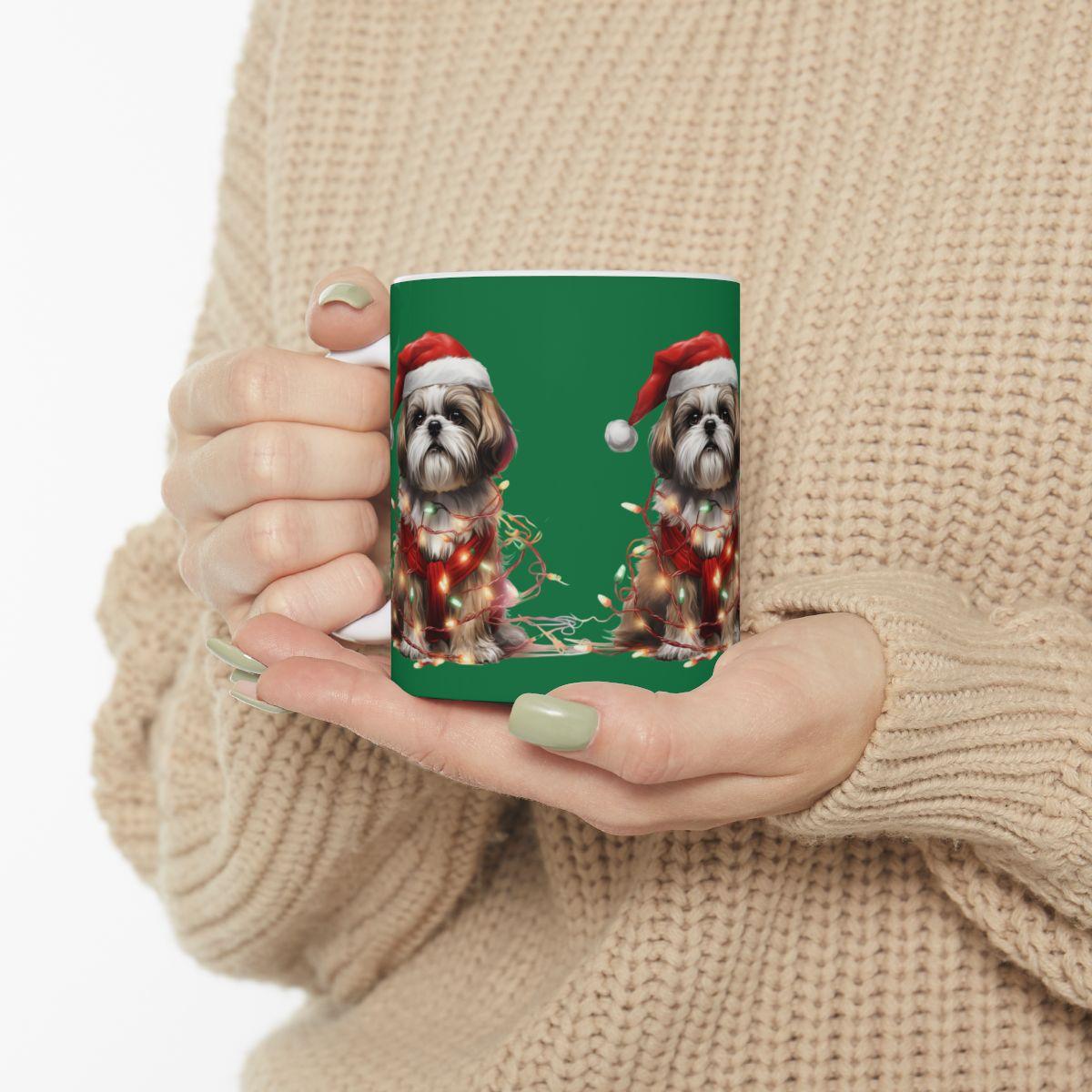 Shih Tzu Wearing a Christmas Hat and Wrapped in Lights Mug - Shih Tzu Gifts