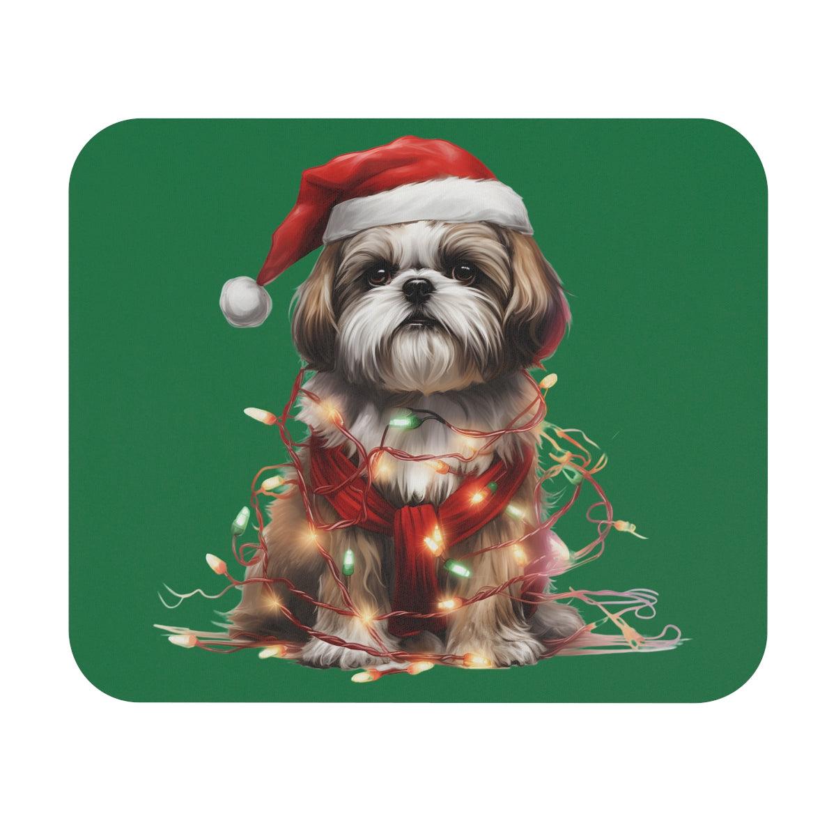 Shih Tzu Wearing a Christmas Hat and Wrapped in Lights Mouse Pad - Shih Tzu Gifts