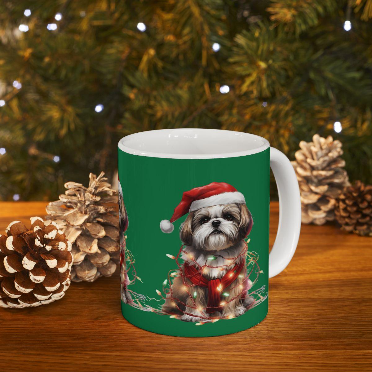 Shih Tzu Wearing a Christmas Hat and Wrapped in Lights Mug - Shih Tzu Gifts