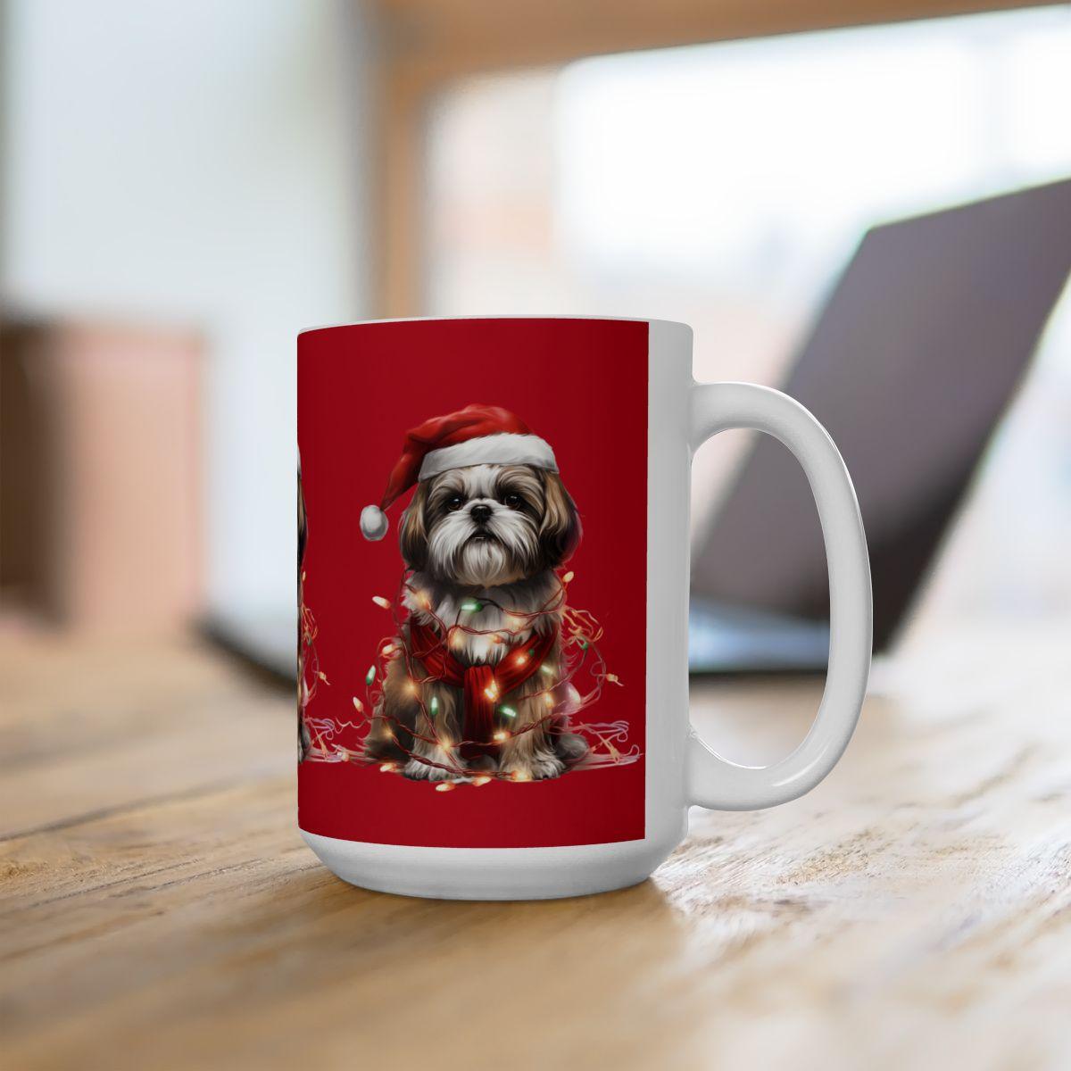 Shih Tzu Wearing a Christmas Hat and Wrapped in Lights Mug - Shih Tzu Gifts