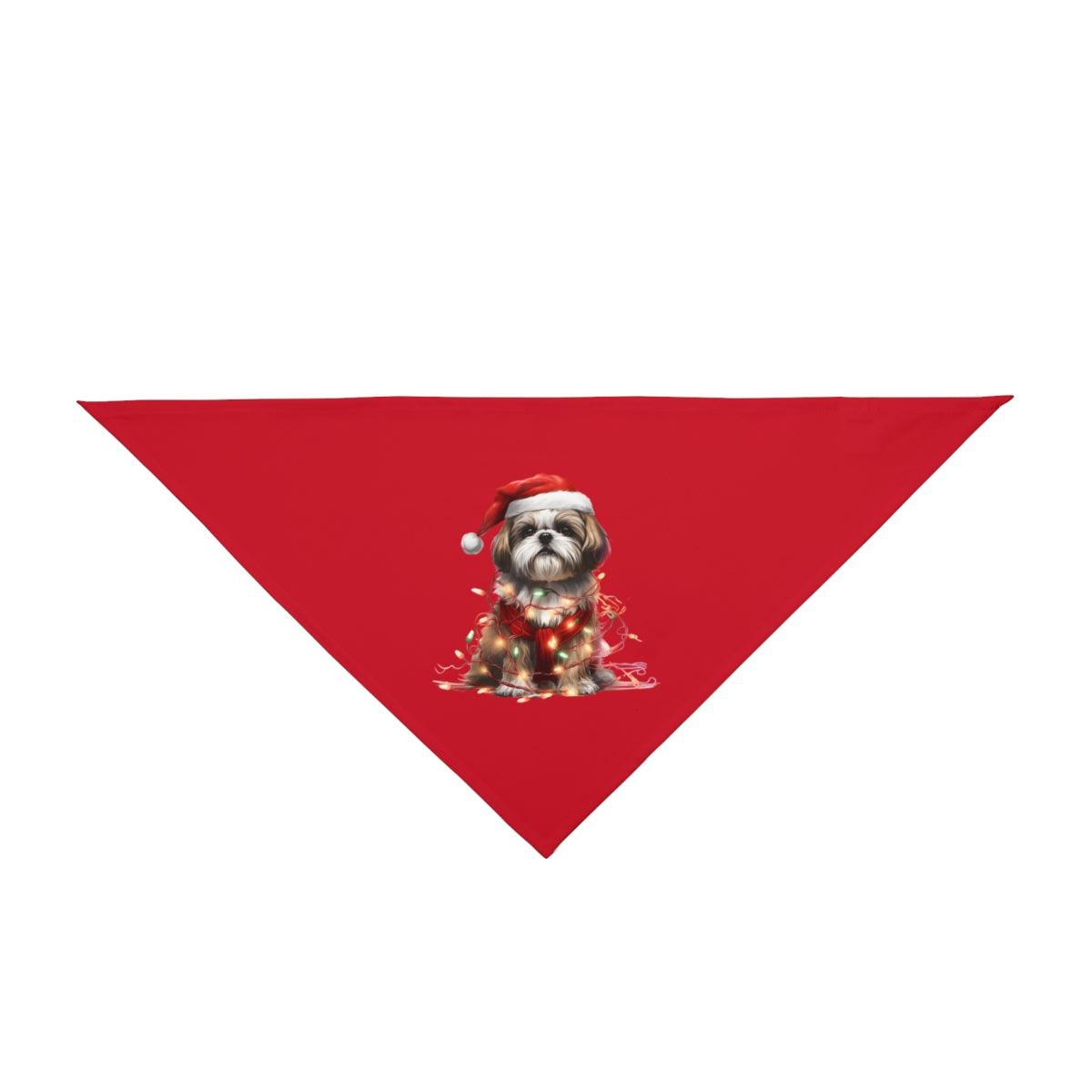 Shih Tzu Wearing a Christmas Hat and Wrapped in Lights Pet Bandana - Shih Tzu Gifts