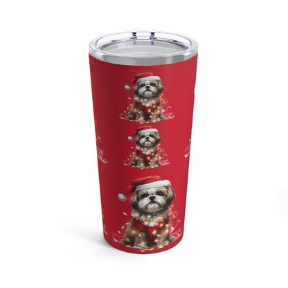 Shih Tzu Wearing a Christmas Hat and Wrapped in Lights Tumbler - Shih Tzu Gifts