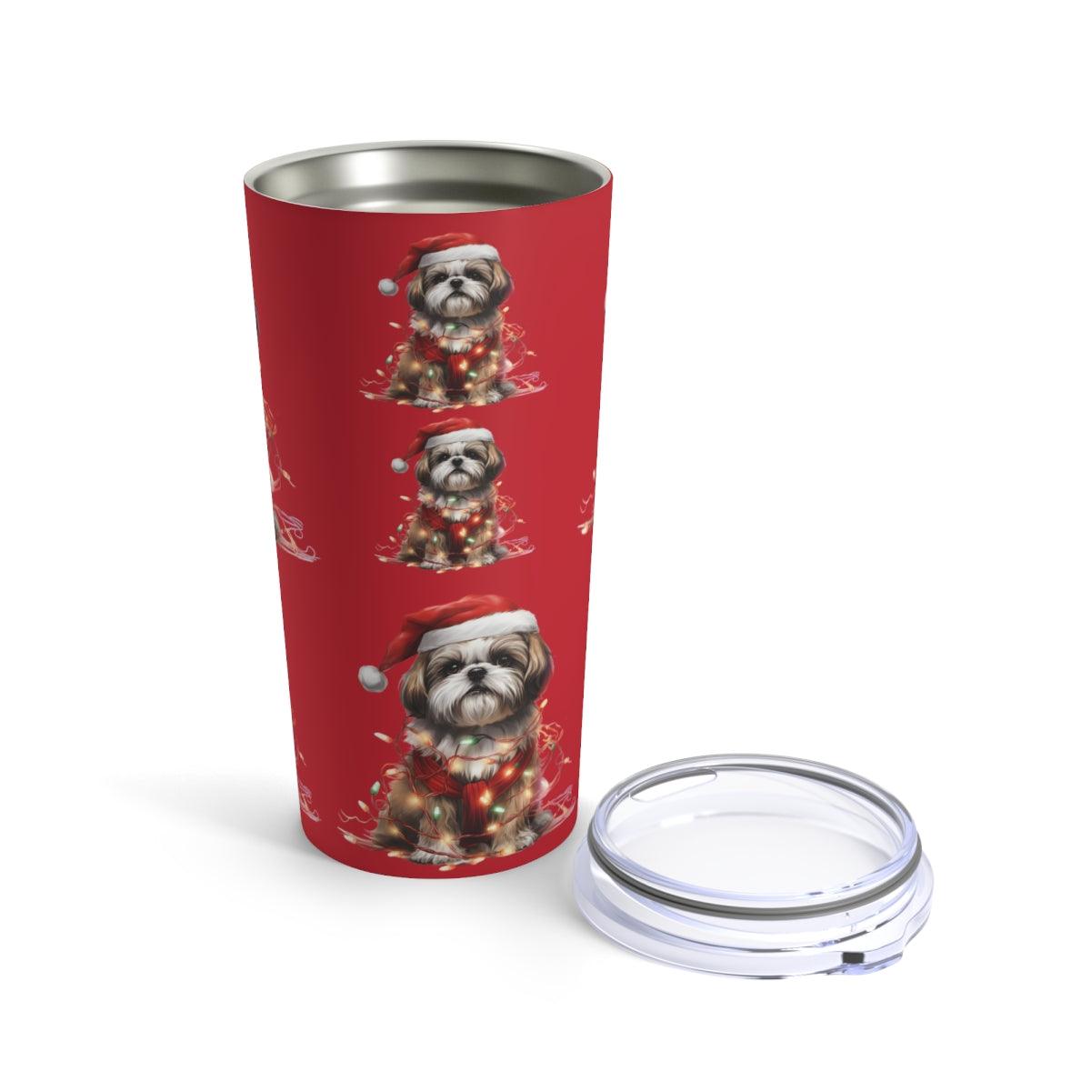 Shih Tzu Wearing a Christmas Hat and Wrapped in Lights Tumbler - Shih Tzu Gifts