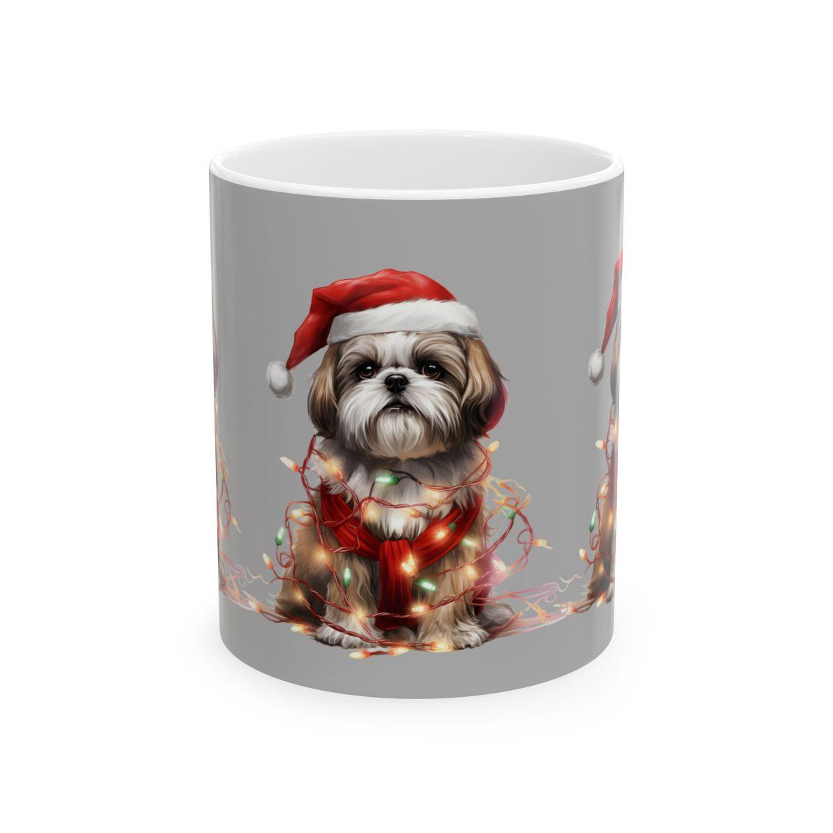 Shih Tzu Wearing a Christmas Hat and Wrapped in Lights Mug - Shih Tzu Gifts