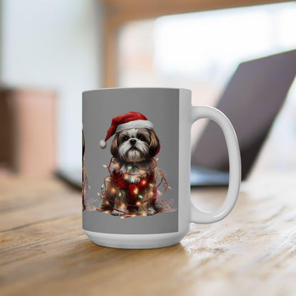 Shih Tzu Wearing a Christmas Hat and Wrapped in Lights Mug - Shih Tzu Gifts