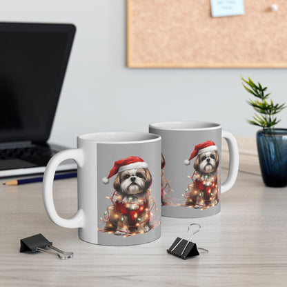 Shih Tzu Wearing a Christmas Hat and Wrapped in Lights Mug - Shih Tzu Gifts