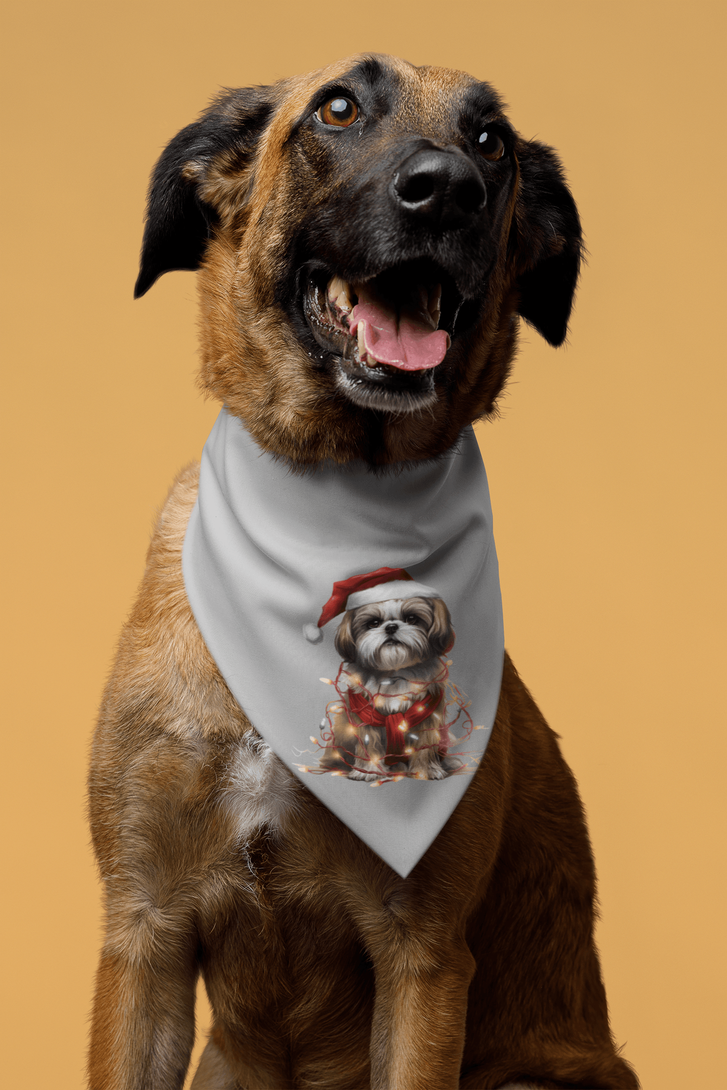 Shih Tzu Wearing a Christmas Hat and Wrapped in Lights Pet Bandana - Shih Tzu Gifts