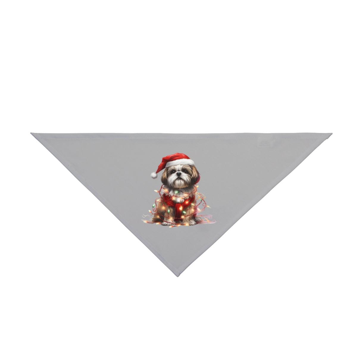 Shih Tzu Wearing a Christmas Hat and Wrapped in Lights Pet Bandana - Shih Tzu Gifts