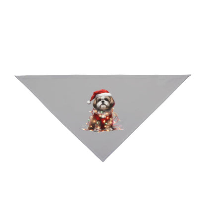 Shih Tzu Wearing a Christmas Hat and Wrapped in Lights Pet Bandana - Shih Tzu Gifts