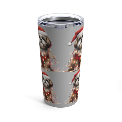 Shih Tzu Wearing a Christmas Hat and Wrapped in Lights Tumbler - Shih Tzu Gifts