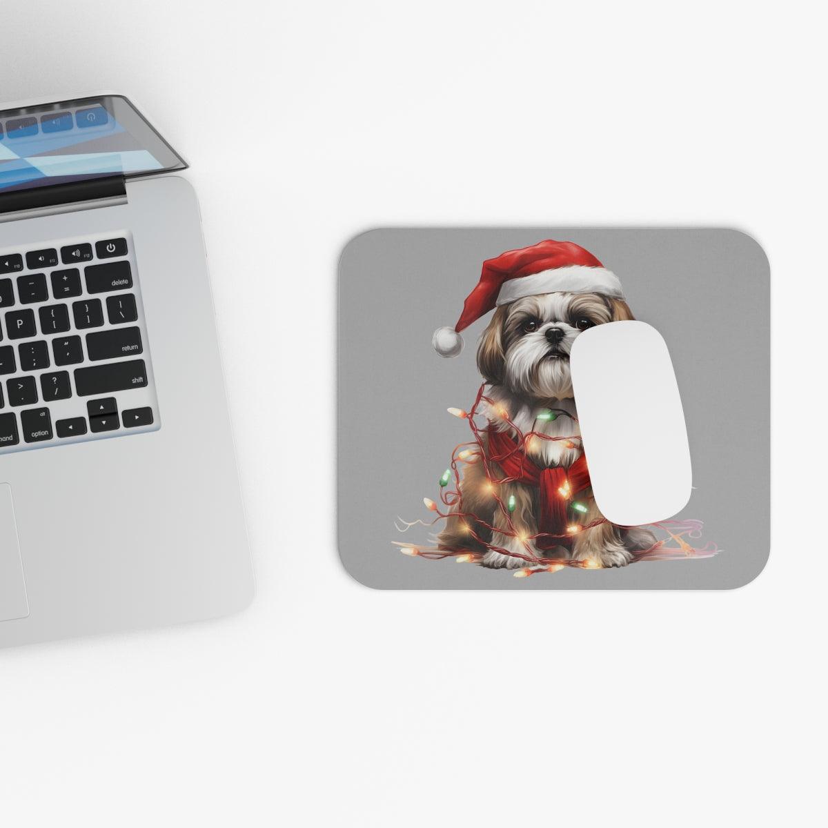 Shih Tzu Wearing a Christmas Hat and Wrapped in Lights Mouse Pad - Shih Tzu Gifts