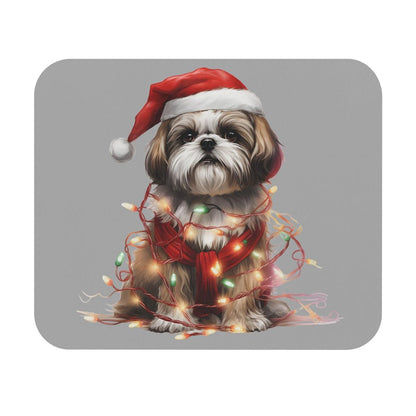 Shih Tzu Wearing a Christmas Hat and Wrapped in Lights Mouse Pad - Shih Tzu Gifts