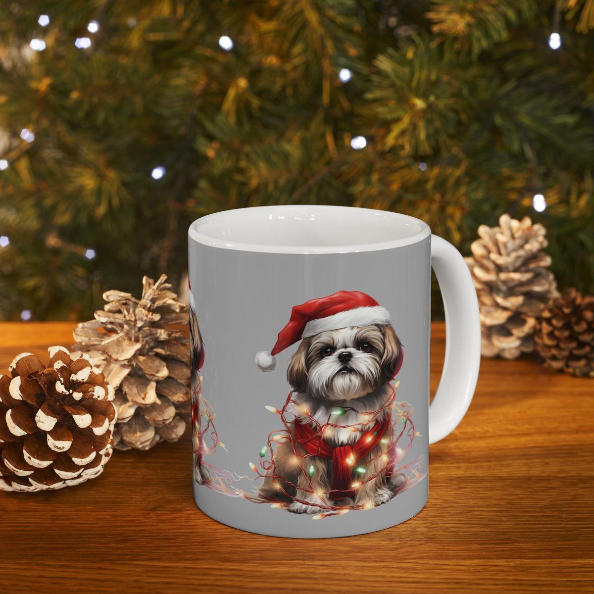 Shih Tzu Wearing a Christmas Hat and Wrapped in Lights Mug - Shih Tzu Gifts