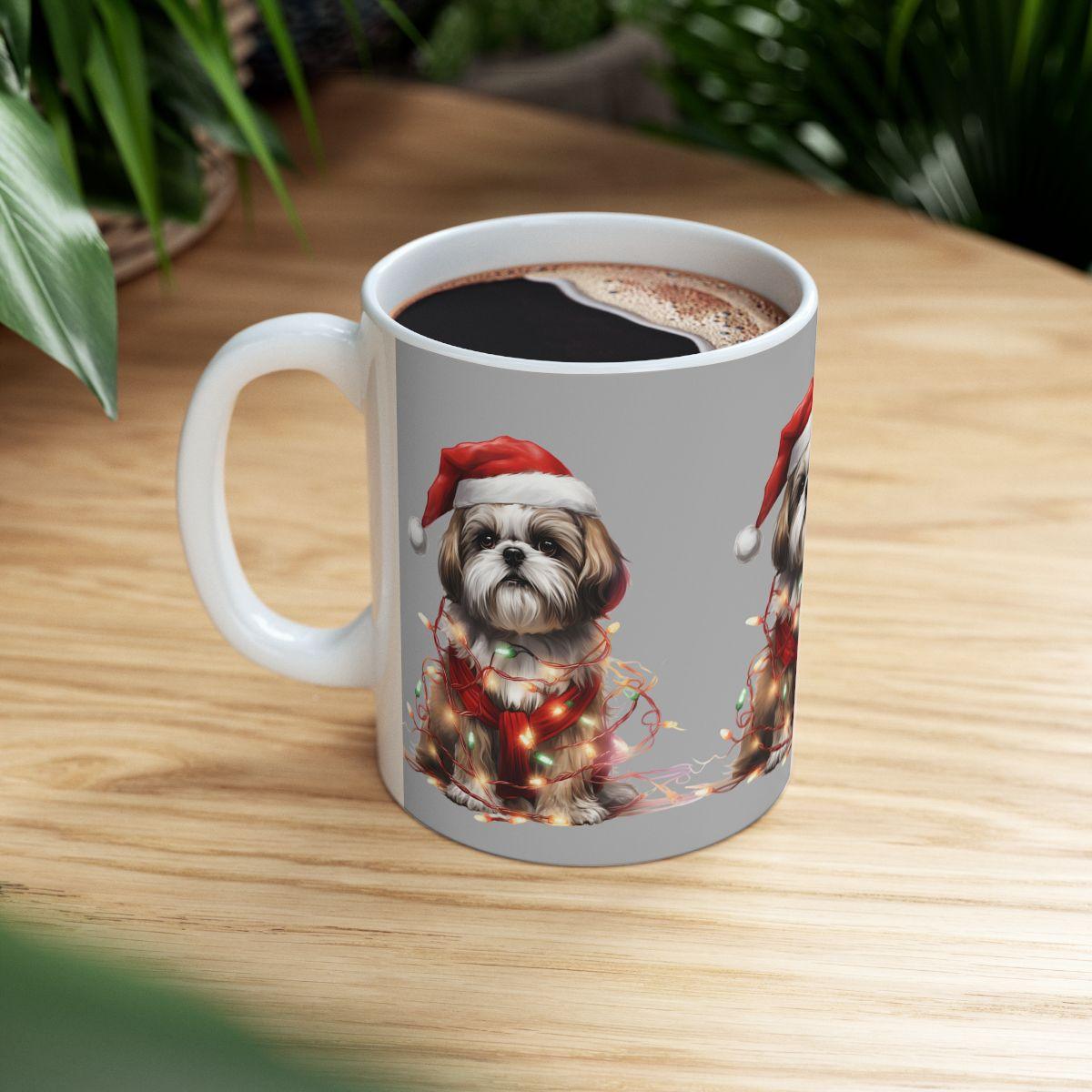 Shih Tzu Wearing a Christmas Hat and Wrapped in Lights Mug - Shih Tzu Gifts