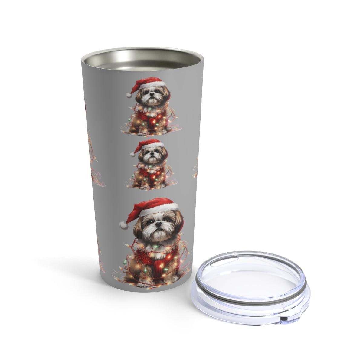 Shih Tzu Wearing a Christmas Hat and Wrapped in Lights Tumbler - Shih Tzu Gifts