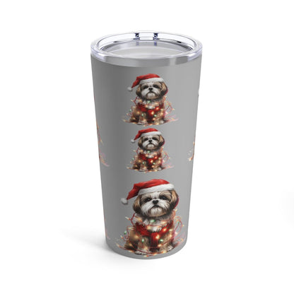 Shih Tzu Wearing a Christmas Hat and Wrapped in Lights Tumbler - Shih Tzu Gifts