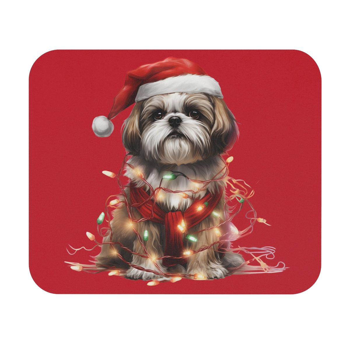 Shih Tzu Wearing a Christmas Hat and Wrapped in Lights Mouse Pad - Shih Tzu Gifts