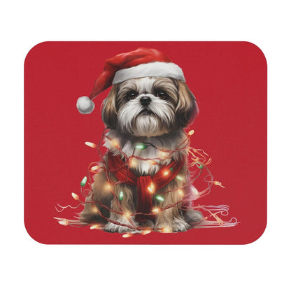 Shih Tzu Wearing a Christmas Hat and Wrapped in Lights Mouse Pad - Shih Tzu Gifts