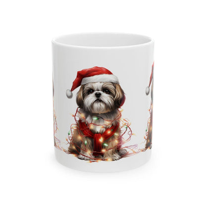 Shih Tzu Wearing a Christmas Hat and Wrapped in Lights Mug - Shih Tzu Gifts