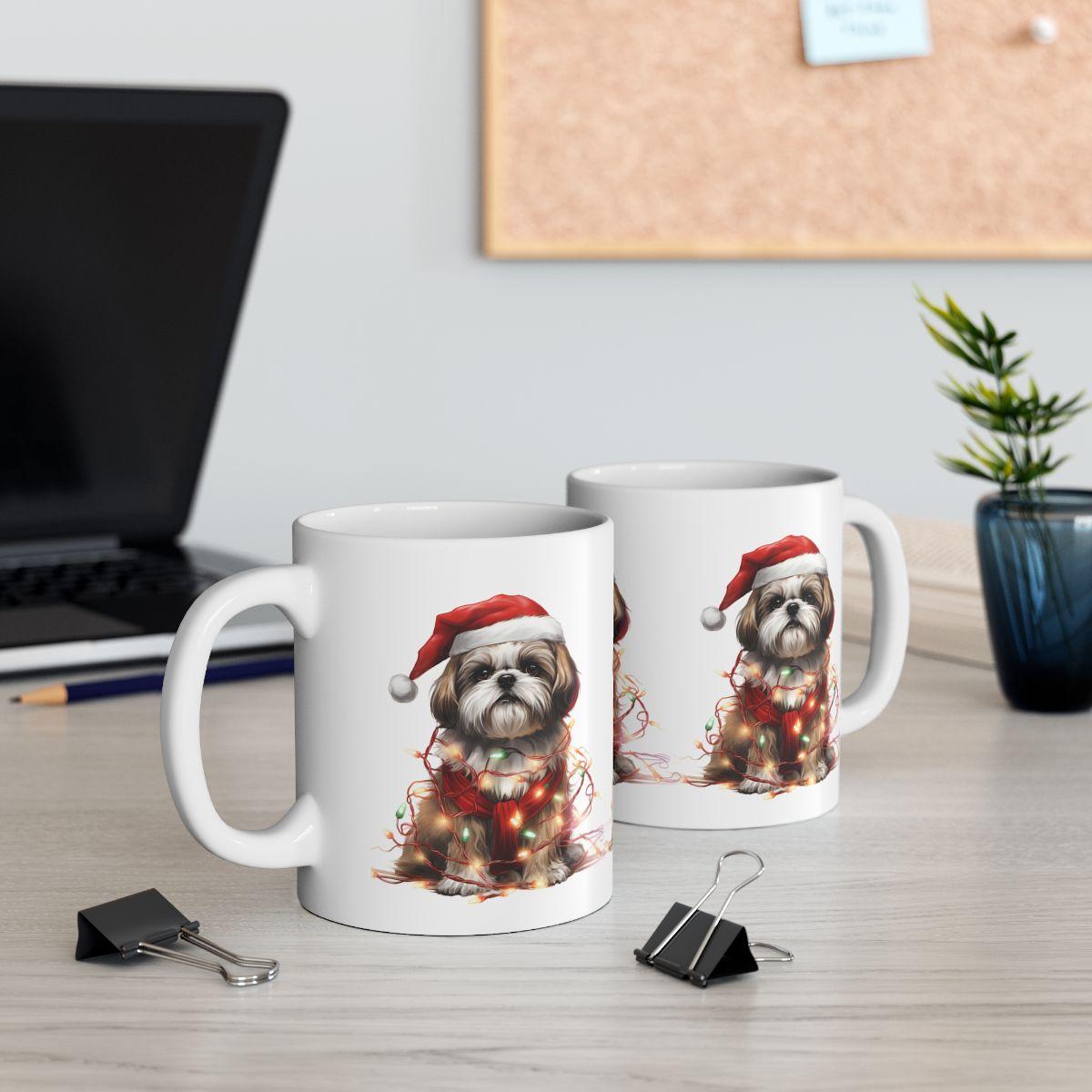 Shih Tzu Wearing a Christmas Hat and Wrapped in Lights Mug - Shih Tzu Gifts